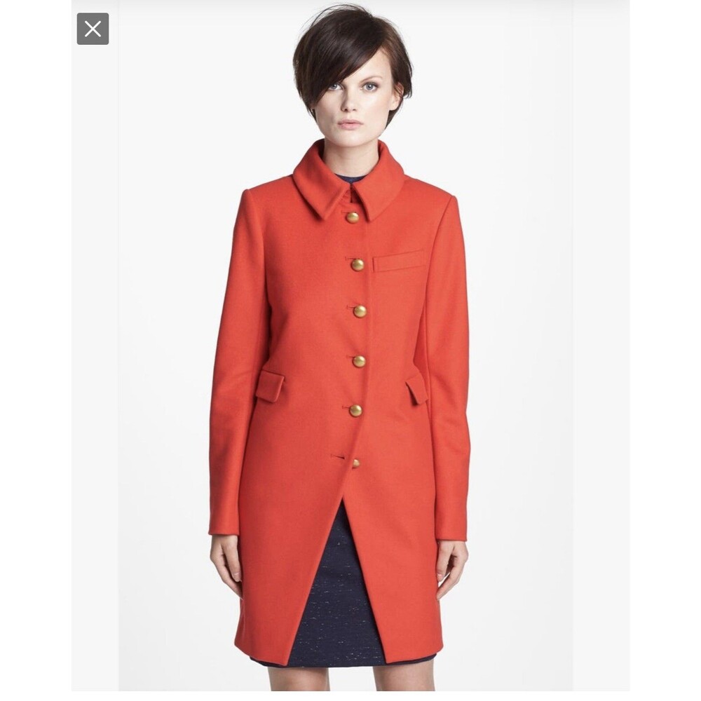 Marc by Marc Jacobs Tomato Red Wool Coat Sz 0 Tailored Statement Long Jacket - Picture 4 of 14